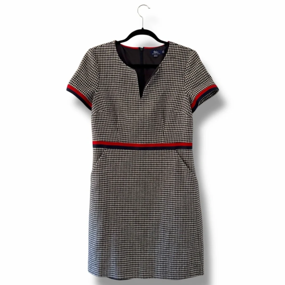 Boden Black & White Houndstooth Shift Dress with Red Trim - Picture 2 of 14